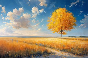 Fotótapéta Flizelina Tájkép Kilátás Falu Mező Fa Ősz 368x254 ragasztó