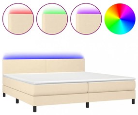 krémszínű szövet rugós és LED-es ágy matraccal 200 x 200 cm