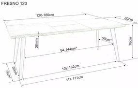 Fresno bővíthető étkezőasztal tölgy 120-180 cm