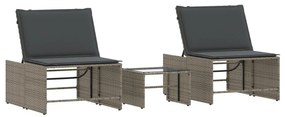 2 db szürke polyrattan napozóágy asztallal