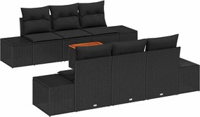 vidaXL Kerti Kanapé Szett tárolóval 7 pcs Fekete polirattan