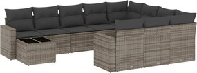 vidaXL 11 részes szürke polyrattan kerti ülőgarnitúra párnákkal