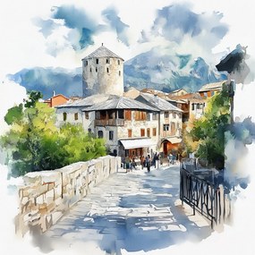Canvas Város Bosznia Hercegovina Mostar Óváros 80x80