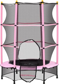 HOMCOM Gyerek Trambulin Ø140 cm, Trambulin Biztonsági Hálóval, Szélvédővel, Kerti Trambulin 3-10 Éves Gyermekeknek, Maximum 50 kg, Rózsaszín | Aosom