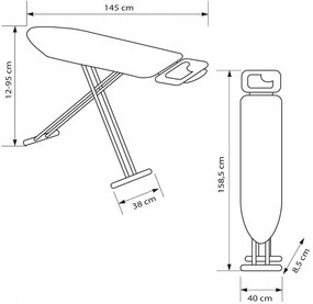 Erga Model 107, vasalódeszka 145x38x94 cm, szürke-antracit, ERG-SEP-10DESPRREK20