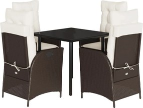vidaXL 5 részes barna polyrattan kerti étkezőgarnitúra párnákkal
