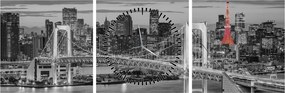 Kép - Nagyváros piros toronnyal (órával) (90x30 cm)