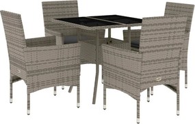 vidaXL 5 részes szürke polyrattan/üveg kerti étkezőgarnitúra párnával