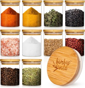 Klarstein Kerek poharak, bambusz fedél, 10 darab, mindegyik 150 ml, légmentes