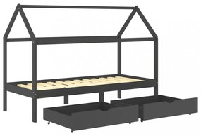 fiókos sötétszürke tömör fenyőfa gyerekágykeret 90 x 200 cm