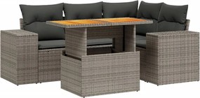 vidaXL 5 részes szürke polyrattan kerti ülőgarnitúra párnákkal
