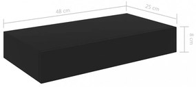 fekete lebegő fali polc fiókkal 48 x 25 x 8 cm