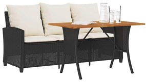 3 személyes fekete polyrattan kerti kanapé asztallal&amp;párnával