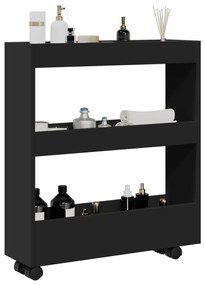 3 szintes fekete szerelt fa keskeny tárolókocsi