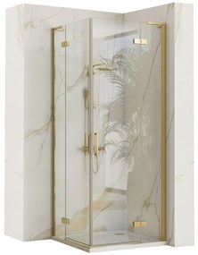 Rea Hugo, zuhanykabin 2 szárnyas ajtókkal 90 (ajtó) x 90 (ajtó) x 200 cm, 6mm átlátszó üveg, arany matt profil, REA-K6609