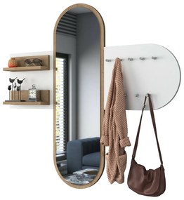 Fali akasztó tükörrel Pomi White and Walnut