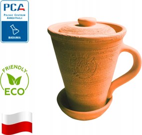 500 ml-es agyagpohár fedővel és állvánnyal. Vízhez, teához. Tanúsítvány