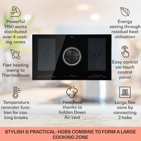 Klarstein Full House Down Air System, indukciós főzőlap + páraelszívó, 655 m³/ó, A energiahatékonysági osztály