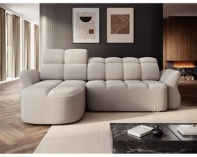 Bézs buklé kinyitható-tárolóhelyes sarokkanapé (bal oldali-heverő résszel) Beneth – ELTAP