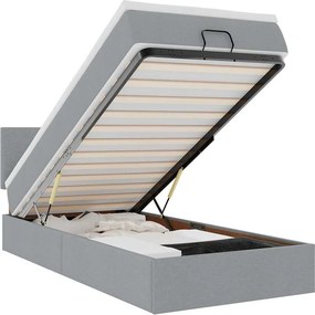 vidaXL világosszürke szövet ottomán ágy matraccal & LED-ek 90x200 cm