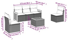 6 részes fekete polyrattan kerti ülőgarnitúra párnákkal