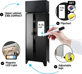 Fekete JAN Compact fémszekrény 1750 x 800 x 400 mm