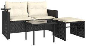 3 részes fekete polyrattan kerti ülőgarnitúra párnával