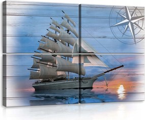 Vászonkép 120x80 Vitorlás naplemente tenger utazás kaland tengeri stílus