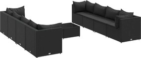 vidaXL 9 részes fekete polyrattan kerti ülőgarnitúra párnákkal
