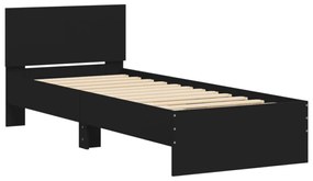 fekete szerelt fa ágykeret fejtámlával 90 x 200 cm