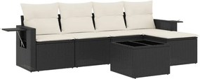 vidaXL 6 részes fekete polyrattan kerti ülőgarnitúra párnákkal