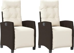 vidaXL 2 db barna polyrattan dönthető kerti szék lábtartóval