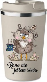 Prémium Termo Bögre bézs Nőnapi ajándék Reggel Kávé Bagoly KT_441_b