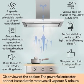 Klarstein Alinea 90, Smart, páraelszívó, 90 cm, falra szerelhető, WiFi, A++, 500 m³/h, érintőképernyő