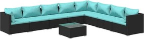 9 részes fekete polyrattan kerti ülőgarnitúra párnákkal