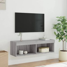 szürke sonoma színű TV-szekrény LED-világítással 100x30x30 cm