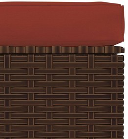 Barna polyrattan kerti lábtartó párnával 70 x 70 x 30 cm