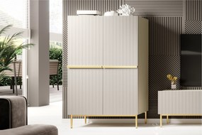 Nicole magas komód 100 cm, kétszárnyú, bordázott előlap - kasmír / arany lábak