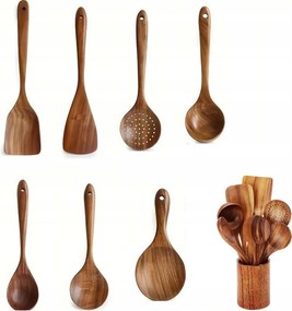 Konyhai Eszközök Fából Készült Készlet Bambusz Kanál Spatula Állvány Kényelmes