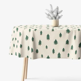 Goldea karácsonyi asztalterítő - extra erős 100% - os pamut - karácsonyfák bézs alapon - ovális 120 x 180 cm