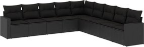 vidaXL 9 részes fekete polyrattan kerti ülőgarnitúra párnákkal