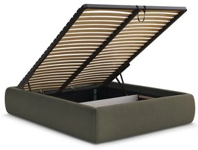 Sötétzöld kárpitozott ágyneműtartós-ágytámla nélkül franciaágy ágyráccsal 180x200 cm Inera – Bobochic Paris