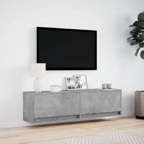 betonszürke falra szerelhető TV-szekrény LED-del 140x31x38 cm