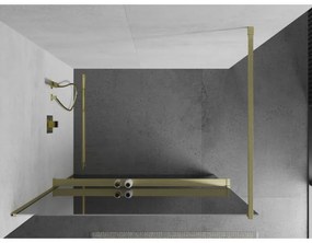Mexen Kioto+, zuhanykabin polccal és akasztóval 100 x 200 cm, 8 mm tükörmintás üveg, arany matt profil, 800-100-121-55-50