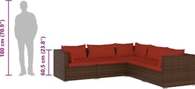 5 részes barna polyrattan kerti ülőgarnitúra párnákkal