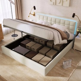 Franciaágy Kárpitozott ágy 160X200CM Led Hidraulikus fehér