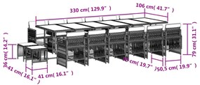 vidaXL 17 részes bézs polyrattan kerti étkezőgarnitúra párnákkal