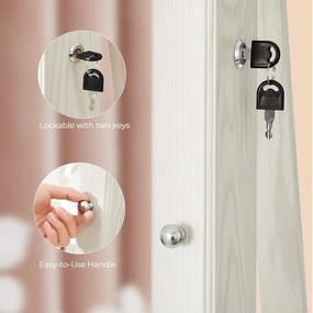 360°-ban forgatható ékszerszekrény, teljes alakos tükörrel, zárható ékszertároló, fehér