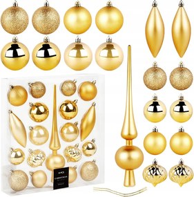 19 db Törésbiztos karácsonyfadísz, Arany színű karácsonyfadísz szett
