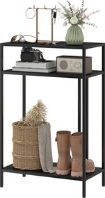 HOMCOM keskeny, 3 polcos konzolasztal — ipari fém asztal nappaliba és előszobába, 55 x 30 x 85 cm, fekete | Aosom